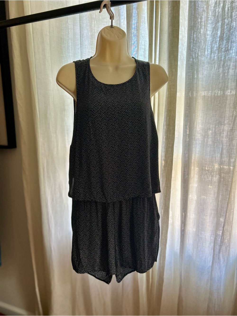 LOFT Black & White Polka Dot Open Back Romper — Size S